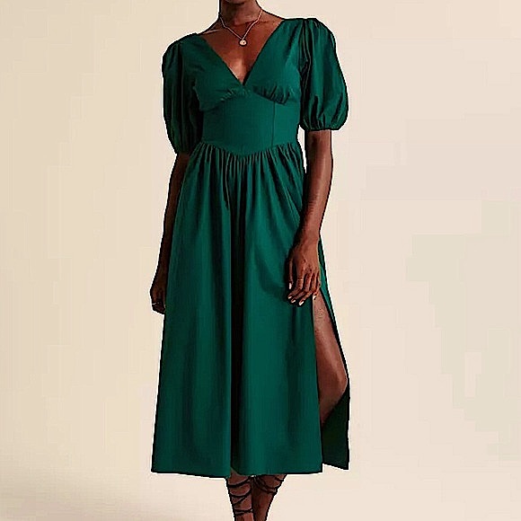 Abercrombie & Fitch Puff Sleeve Smocked Midi Dress - Picture 16 of 16